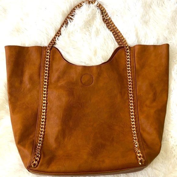 Trendy Vegan Leather Chain Tote with Pouch - Picture 1 of 8